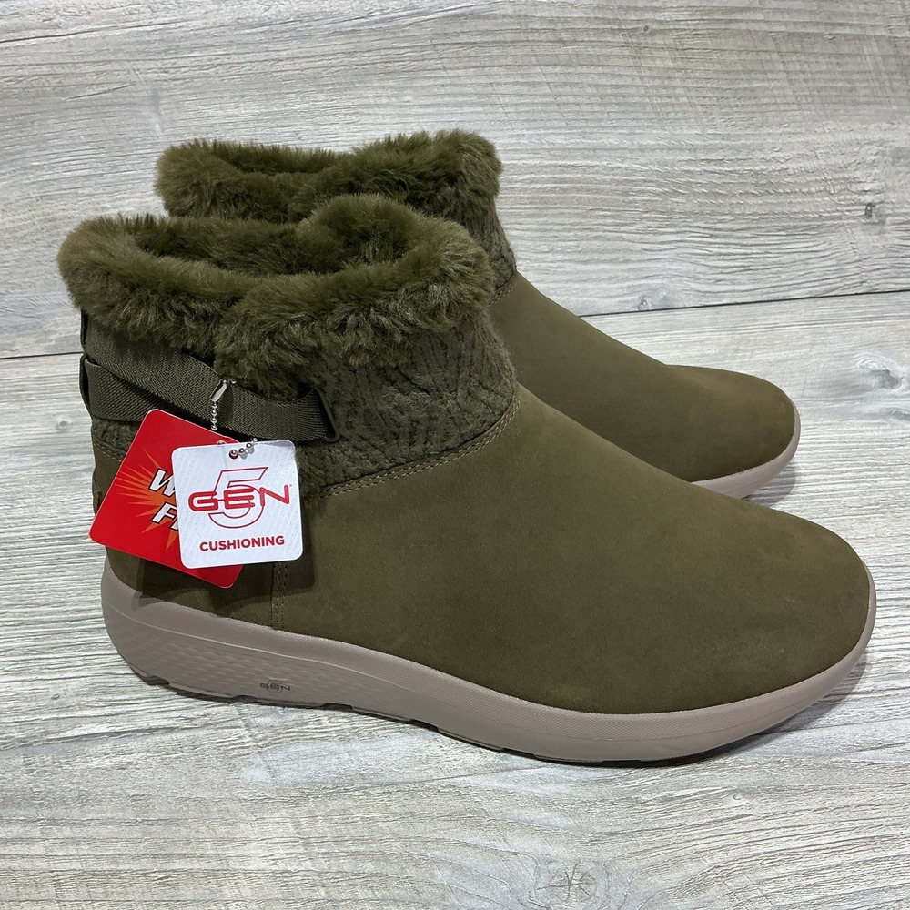 Skechers Womens On the Go Joy Suede Ankle Boots Faux Fur 144445W Size 10 Wide